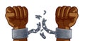 Hands Breaking Chain Shackles Cuffs Freedom Design Royalty Free Stock Photo