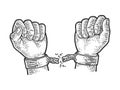 hands breaking shackles sketch vector illustration