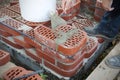 The bricklayer arranges the clinker brick wall Royalty Free Stock Photo