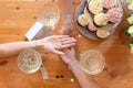 Hands of the bride and bridesmaids, engagement rings