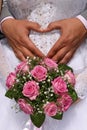 Hands of bride and groom in a heart shape Royalty Free Stock Photo