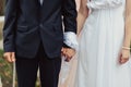 Hands of bride and groom tied Wedding towels Royalty Free Stock Photo
