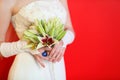 Hands of bride hold bouquet Royalty Free Stock Photo