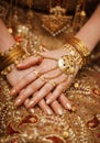 Hands of a bride in a traditional wedding jewelry. Sri Lanka