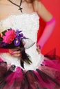 Hands of bride wearing in dress hold bouquet Royalty Free Stock Photo