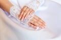 Hands of a bride with a wedding manicure Royalty Free Stock Photo