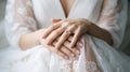 Hands of the bride with wedding nail design Royalty Free Stock Photo