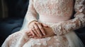 Hands of the bride with wedding nail design Royalty Free Stock Photo