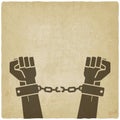 Hands broken chains. freedom concept old Royalty Free Stock Photo