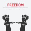 Hands broken chains. freedom concept