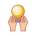 hands with bulb light isolated icon Royalty Free Stock Photo