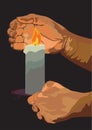 Hands with a burning candle