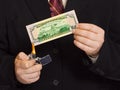 Hands and burnning money Royalty Free Stock Photo