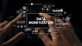 Hands of a Business Professional Engaging with Data Monetization Concepts on a Digital Screen. Asymptotic smart data Royalty Free Stock Photo