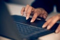 Hands, business woman and typing on laptop in office, working on email or project online. Technology, computer keyboard Royalty Free Stock Photo