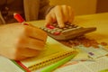 Hands of Businessman working on calculator with Data Charts. business financial accounting concept Royalty Free Stock Photo