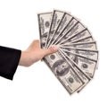 Hands of businesswoman carrying a lot of money dollars Royalty Free Stock Photo