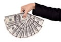 Hands of businesswoman carrying a lot of money dollars Royalty Free Stock Photo