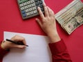 hands of a businesswoman counting american dollars banknotes Royalty Free Stock Photo