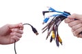Hands with cables Royalty Free Stock Photo