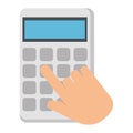 Hands with calculator math isolated icon