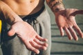 Hands with callus of a young calisthenics sportman