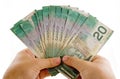 Hands with canadian dollars Royalty Free Stock Photo