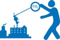 Hands capture co2 cloud icon, co2 cloud icon, co2 hand capture blue vector icon Royalty Free Stock Photo
