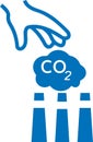 Hands capture co2 cloud icon, co2 cloud icon, co2 hand capture blue vector icon Royalty Free Stock Photo