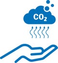 Hands capture co2 cloud icon, co2 cloud icon, co2 hand capture blue vector icon Royalty Free Stock Photo