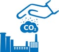 Hands capture co2 cloud icon, co2 cloud icon, co2 hand capture blue vector icon Royalty Free Stock Photo