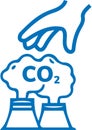 Hands capture co2 cloud icon, co2 cloud icon, co2 hand capture blue vector icon Royalty Free Stock Photo