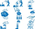 Hands capture co2 cloud icon, co2 cloud icon, co2 hand capture blue vector icon Royalty Free Stock Photo