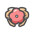 Hands care flower Vector icon Cartoon illustration