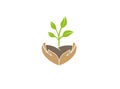 Hands that care for plants and nature logo