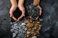 Hands Carefully Holding Assorted Rocks, Gravel, and Pebbles: A Study in Texture and Color Variation with Different Stone Types.