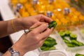 Hands carved cucumber show step Royalty Free Stock Photo