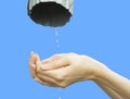 Hands catching clean falling water Royalty Free Stock Photo