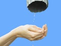 Hands catching clean falling water Royalty Free Stock Photo