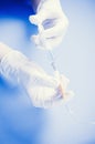 Hands with catheter and syringe Royalty Free Stock Photo