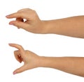 Hands of a caucasian female to hold some small and big objects