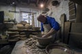 Hands of ceramic artist making a piece