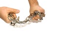 Hands in chains isolated on white background Royalty Free Stock Photo