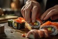 Hands chef preparing sushi cook. Generate Ai