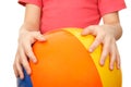 Hands of child had great closeup inflatable ball