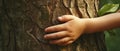 The Hands Of A Child Hugging A Tree Royalty Free Stock Photo