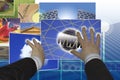 Hands choosing images on touchscreen interface Royalty Free Stock Photo