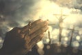 Hands of a Christian man with rosary Royalty Free Stock Photo