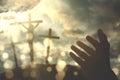 Hands of a Christian man with three crucifixes Royalty Free Stock Photo