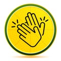 Hands clap icon lemon lime yellow round button illustration